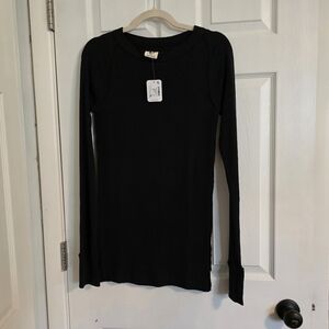FREE PEOPLE Thermal Long Sleeve Pullover Thumb Holes Size XS Black